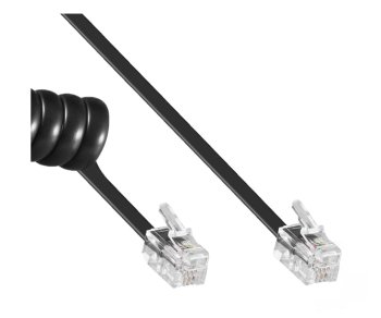 Kabel spiralny do słuchawki telefonicznej DINIC, wtyczka modułowa RJ10 4P4C do wtyczki, czarny, długość 2,00 m, pudełko